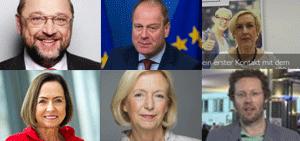 Eine Collage mit Bildern von verschiedenen Politikern, Programmbegleitern und DAAD Mitarbeitern, da diese Grußworte an das Bildungsprogramm Erasmus und die NA DAAD richteten.