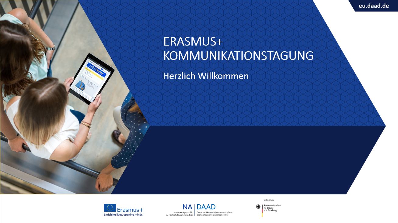 Willkommensfolie: Erasmus+ Kommunikationstagung, Herzlich Willkommen