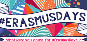 Buntes ErasmusDays Logo mit Frage: What were you doing for #ErasmusDays