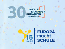 Logos 30 Jahre LEI und 15 Jahre EmS mit Konfetti-Regen im Hintergrund