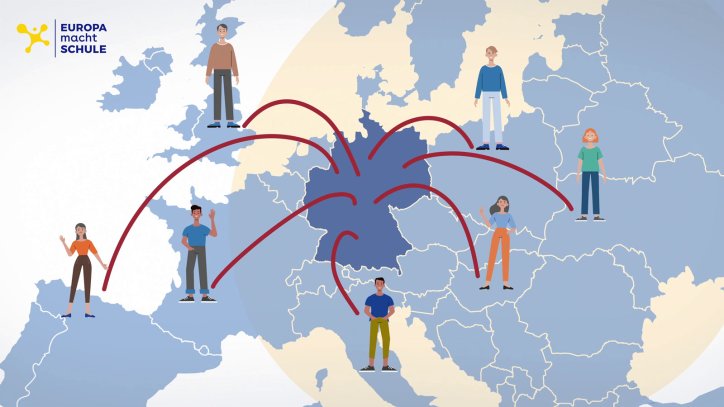Grafik: Studierende aus ganz Europa vernetzen sich digital mit deutschen Schulklassen