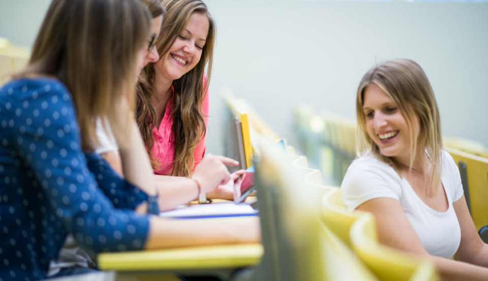 Drei Studierende besprechen die Aufnahmekriterien für das Erasmus Mundus Programm.